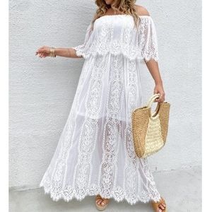 plus size white boho maxi dress